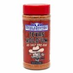 Robby Sucklebusters Texas Hold 'Um No Salt, en krydderblanding uten salt som gir en intens, krydret smak til grillmat og stekeretter.
